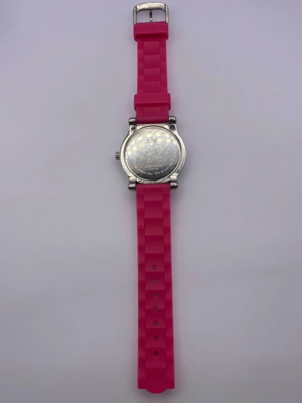 Juicy Couture Pink Silicone Strap Crystal Heart Crown Analog Watch